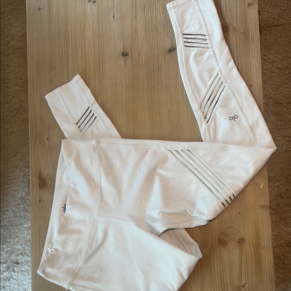 Alo White Leggings Stripe mesh detail athletic yoga pants high waisted multi - Picture 7 of 7
